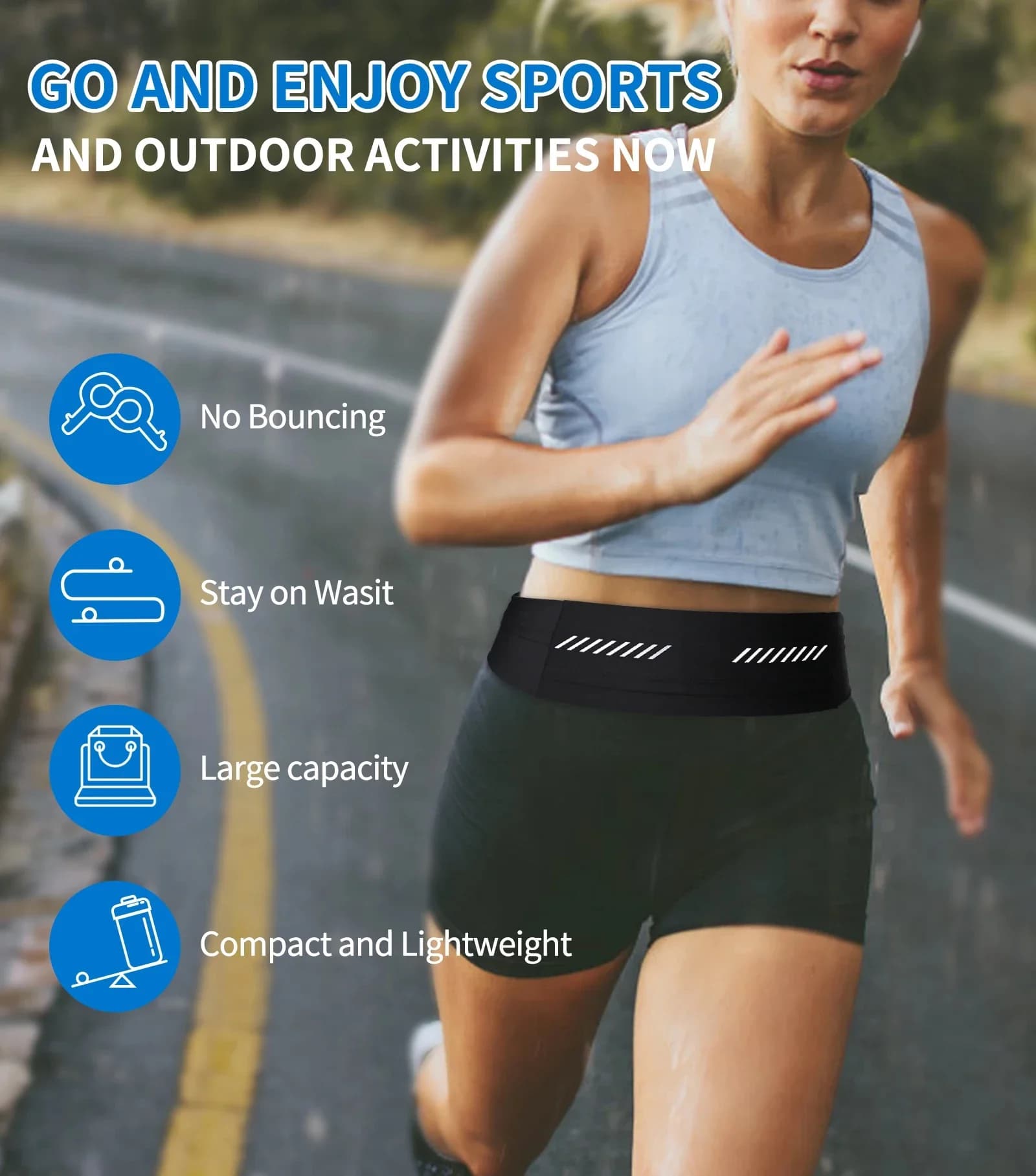 Running Waist Belt Phone Holder Pack Reflective Adjustable No-Bounce Slim Fanny Pack for Running Workout Hiking Travel