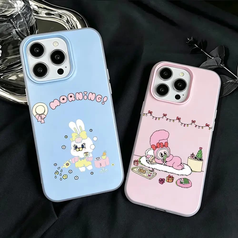 Cover per telefono effetto gelatina 2 in 1 a doppio strato, stile dopamine, compatibile con iPhone 17/16/15/14/13/12 Happy Esther Bunnies