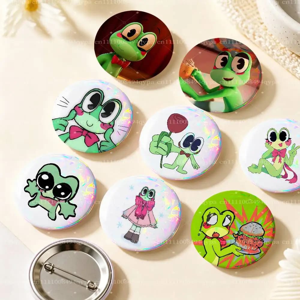 R-Ribbit Frog Pin Buttons Round Badge for Clothes Bags Hats Pins Accessories Backpacks Tote Bags Unisex Outfit Decor