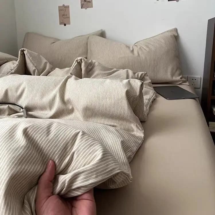 Liquidazione! Set Copripiumino Minimalista Giapponese Autentico a Righe - Set Biancheria da Letto 3/4 Pezzi per Studenti, Economico