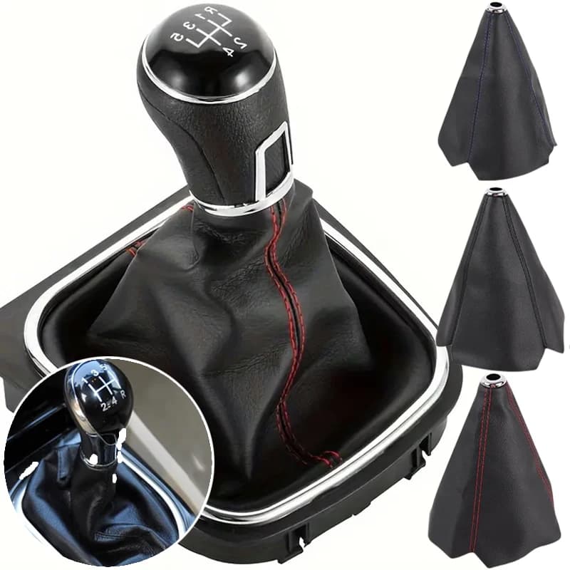 16mm PU Leather Gear Shift Collar Carbon Fiber Cover Car Universal Manual Stick Shifter Knob Gear Shift Cover Gaiter Accessories