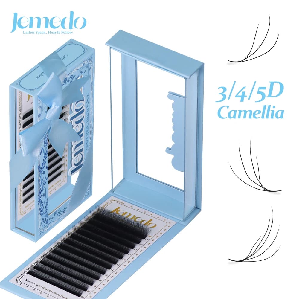 JEMEDO Extension Eyelash Cemellia 3D/4D/5D W-shaped, fake eyelashes Cemellia, C/D/M curvature, 0.07 mm, pre-assembled, for beauty makeup