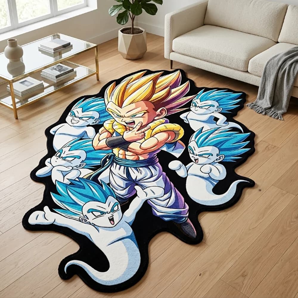 Super Gotenks Ghost Team Shaped Area Rug DBZ Fusion Character Print Soft Floor Mat Kawaii Teen Bedroom Doormat