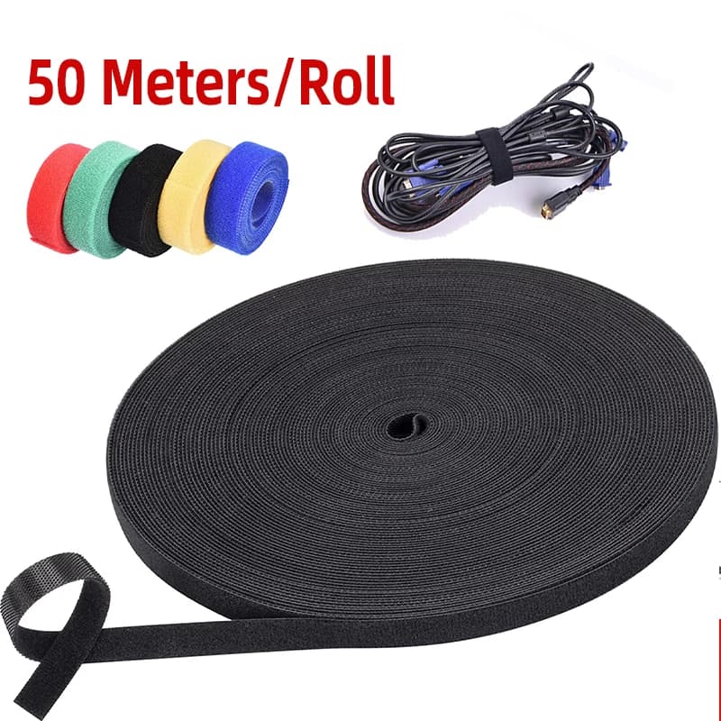 50Meter/Roll Jumbo Adhesive Fastener Tape Wrap DIY Reusable Double Side Hook and Loop Cable Tie Wires Management Straps