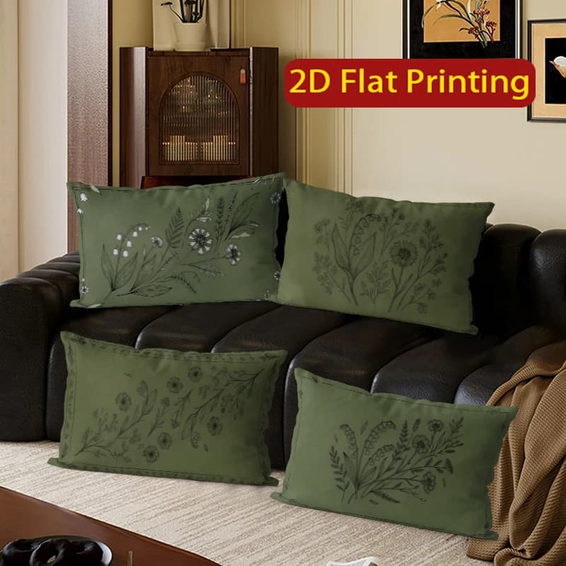 Fodere per cuscini lombari vintage floreali verdi, adatte per divano, camera da letto, auto, cuscino rettangolare per schienale