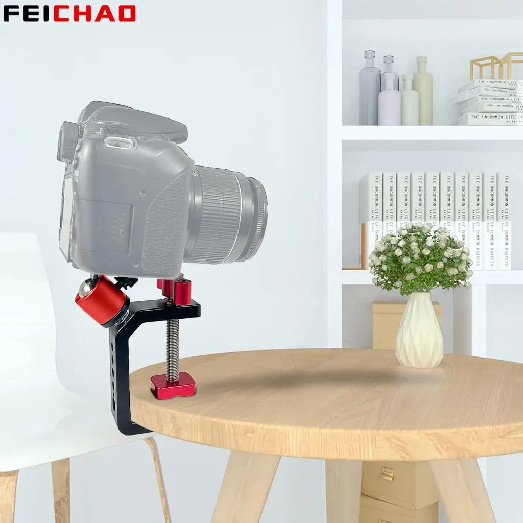 Morsetto da tavolo resistente di tipo C Clip di supporto fissa da scrivania regolabile Mini testa a sfera per staffa di supporto per luce da studio fotografico per fotocamera DSLR