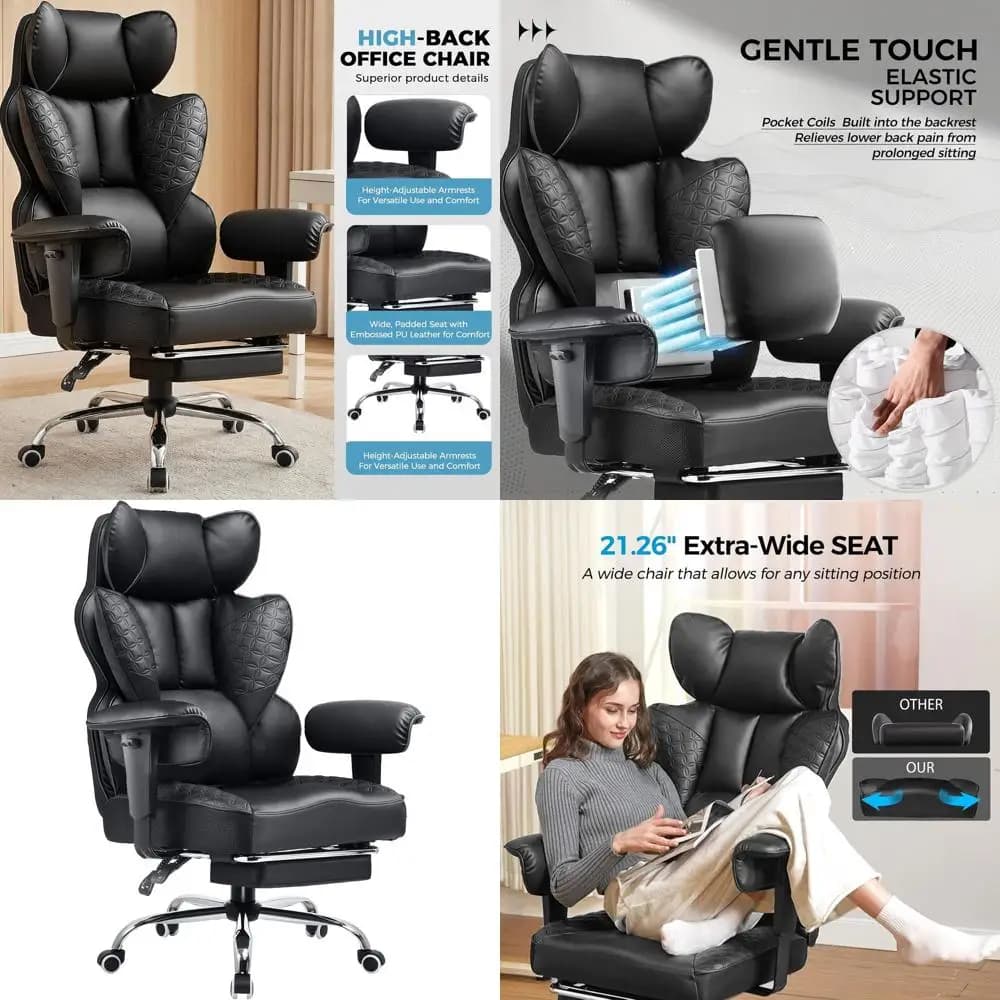 Sedia da gaming ergonomica e robusta con pelle di lusso, poggiapiedi, 150 ° Sedia reclinabile con braccioli regolabili e supporto per la testa