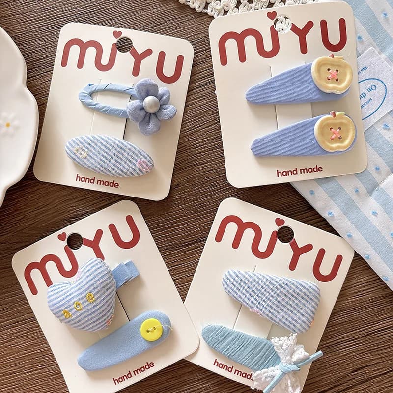 Fermagli per capelli stile coreano 2 pezzi Fiocco in tessuto Mollette di perle blu salate per frangia Perni per capelli laterali antiscivolo per ragazze Carini
