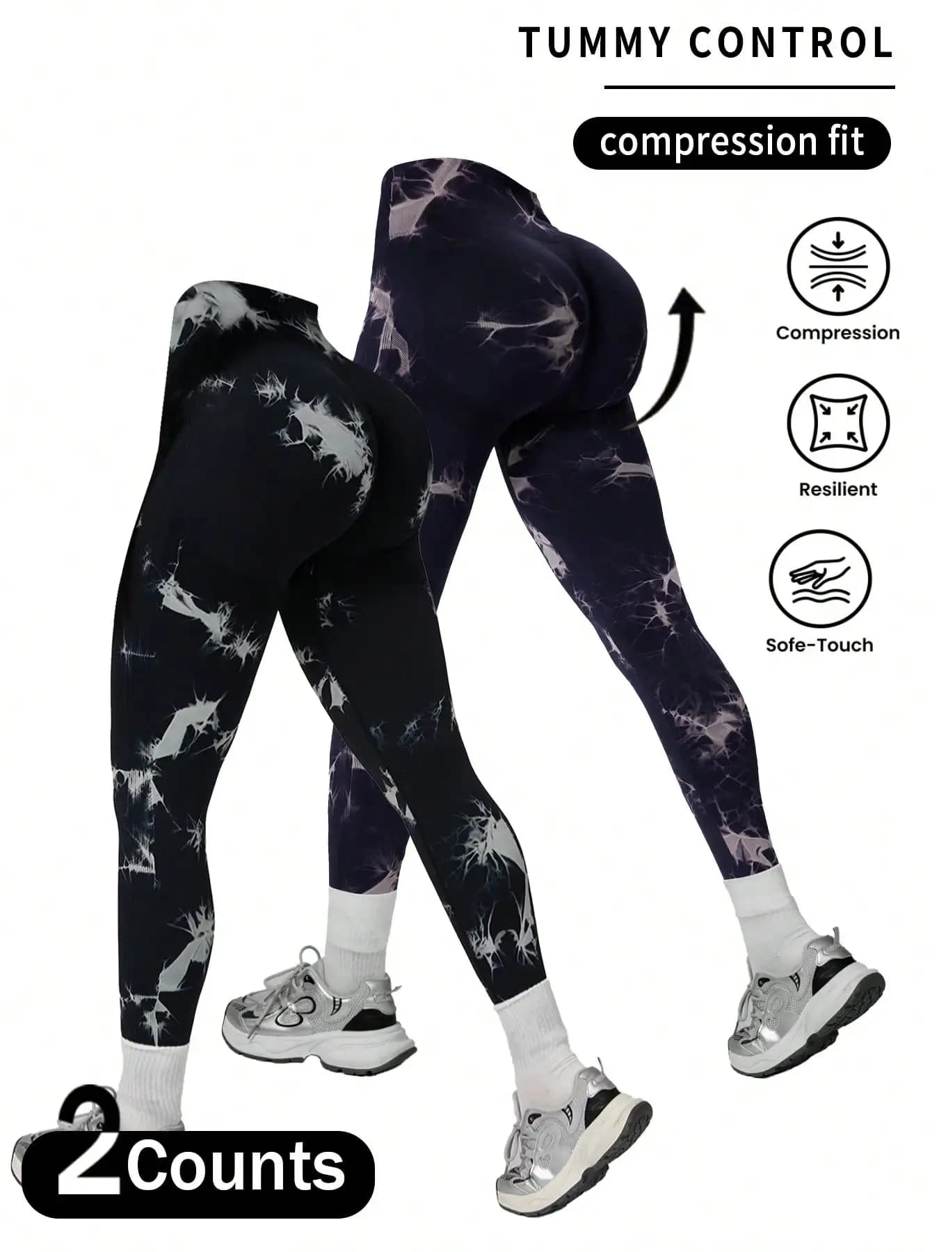 Women's sports leggings, 2 pieces, seamless, high elasticity, dyed in the abdomen and lift the buttocks, yoga leggings
