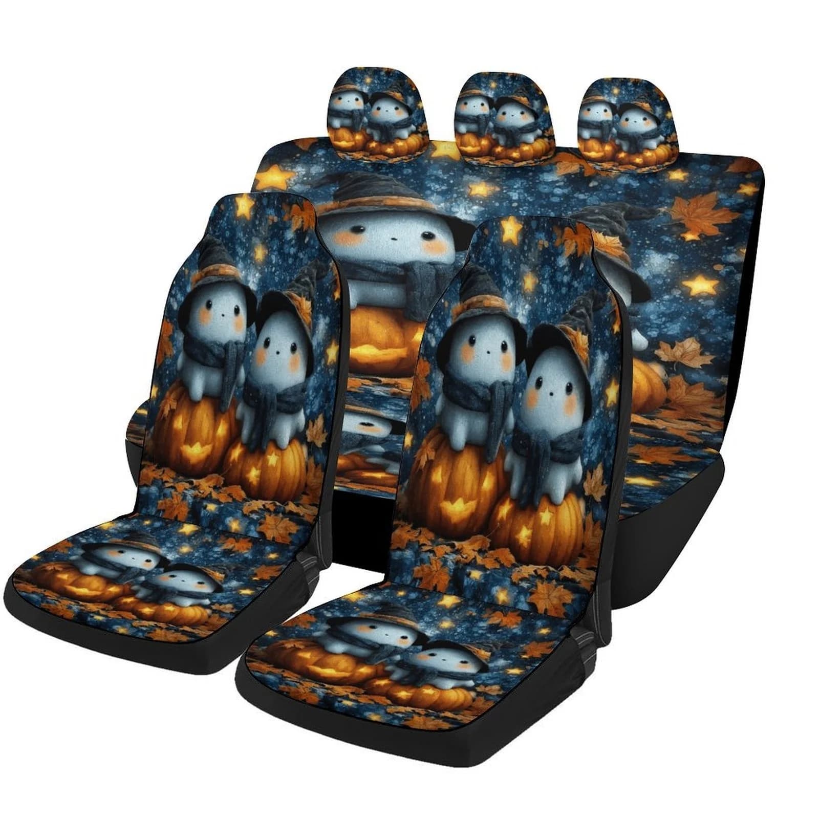 Set Of Car Seat Covers Featuring Autumn Pumpkins And Cats, Suitable For Various Vehicles. Stylish And Breathable, These Decorati