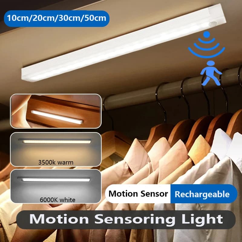 Luce LED con Sensore di Movimento, Lampada Notturna Wireless Ricaricabile a Striscia Lunga per Cucina, Armadio, Comodino, Scale