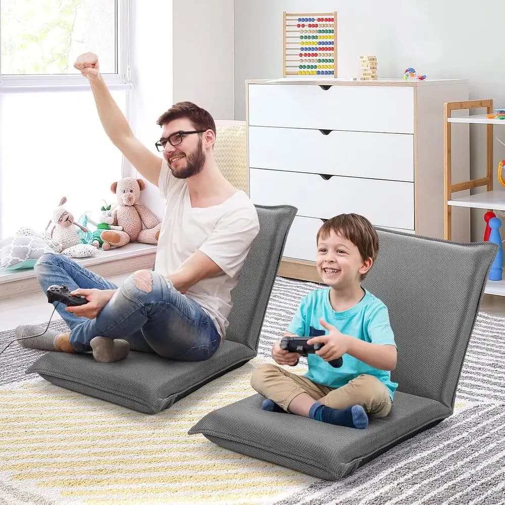 Cushioned 2-Piece Lounge Set: Reclining Chairs with 6-Position Back Support for Comfortable Gaming, Reading, and Meditation