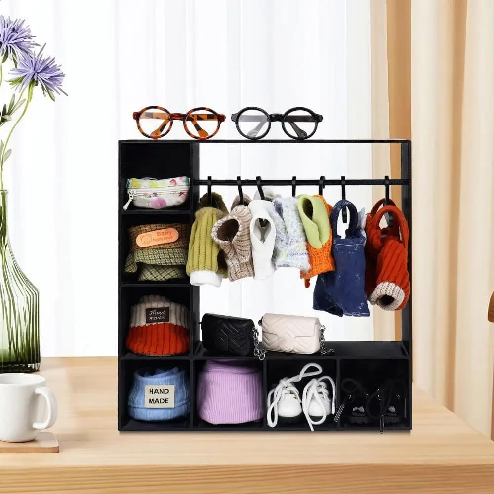 Large Capacity Doll Clothes Closet Portable Cute Clothes Storage for Figures Durable with 10 Hangers Doll Accessories