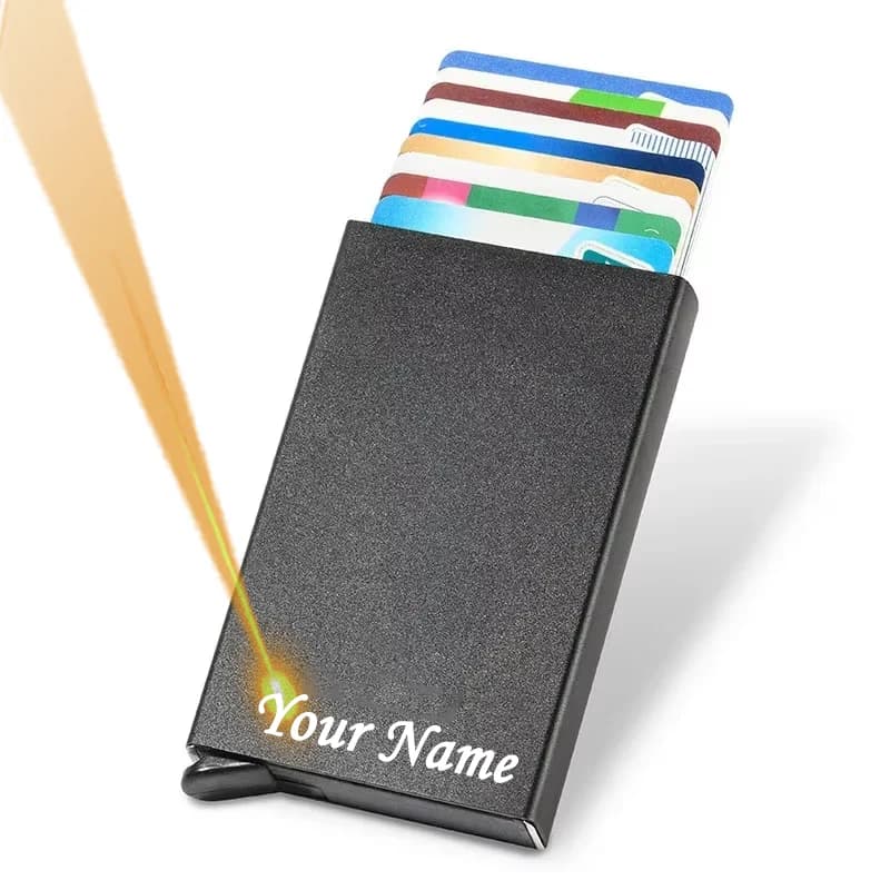Logo personalizzato personalizzato Nome Uomo ID Porta carte di credito Porta carte di credito Anti Rfid Smart Anti Rfid Blocco Porta carte pop-up magico
