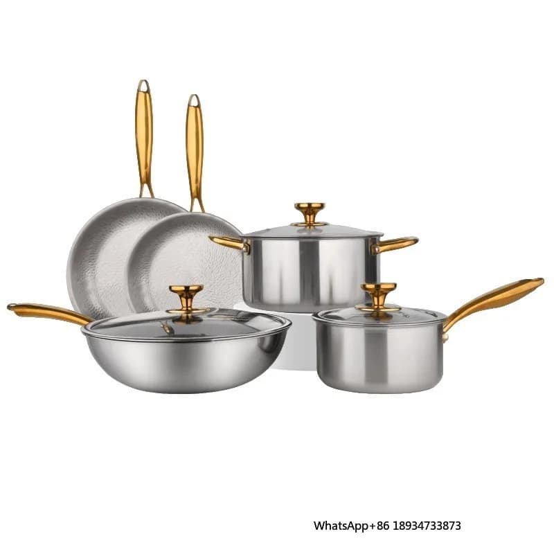Set di pentole da 4 pezzi in titanio puro Tecnologia antiaderente senza rivestimento Cassaforte in acciaio inossidabile a tre strati per padella a induzione del forno