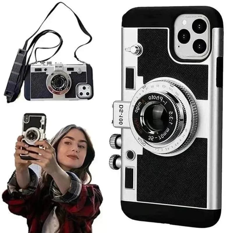 Emily In Paris 3D Retro Camera Leather Case For iPhone 11 13 14 15 16 Pro Max 12 17 Plus Accessories