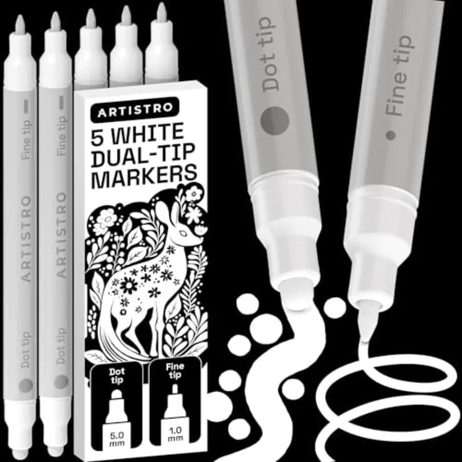 5 Precision Dual-Tip Acrylic Paint Markers Paint Pens Set with Dot and Fine Tips for Fabric, Rock, Glass, Wood, Coloring Books
