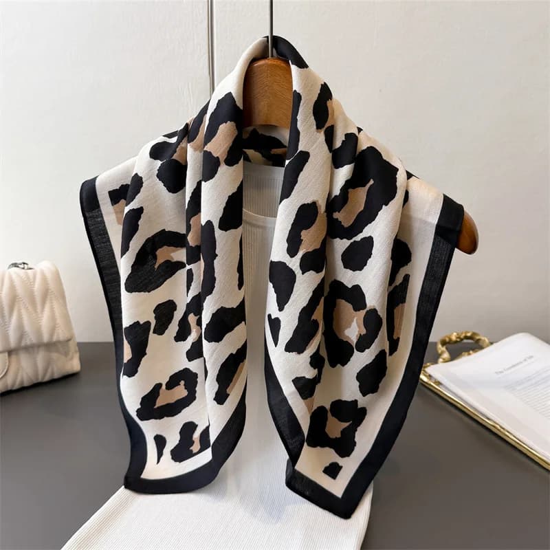 Leopard print spring-summer 70% faux silk premium square scarf thin shawl versatile neckerchief hair bandana for women