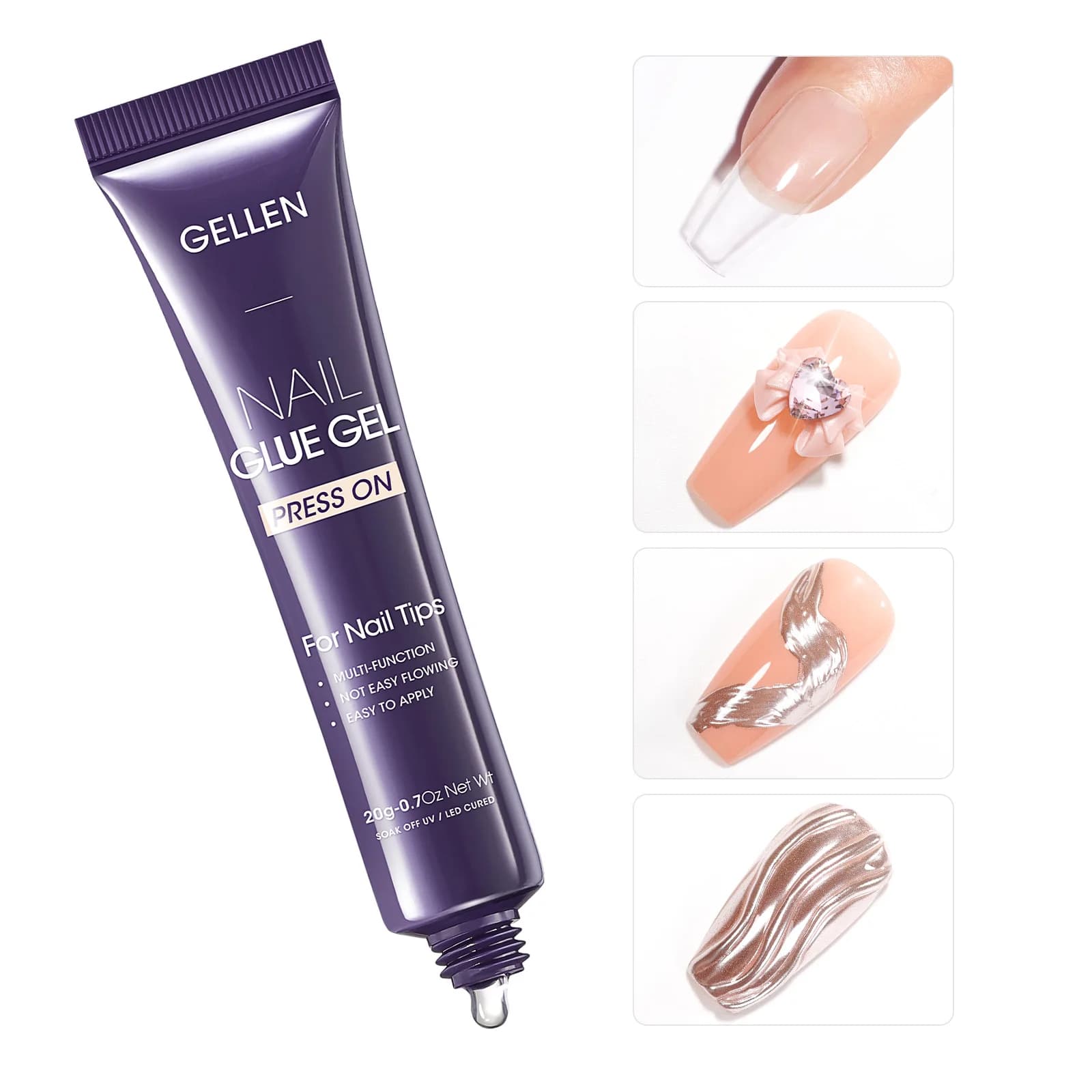 GELLEN Semi Solid Gel Sticker for Nails 4 in 1, Super Strong Sticker for Fine Nails, Acrylic Tips, Strass, Rapid Drying, Professional for Nail Art