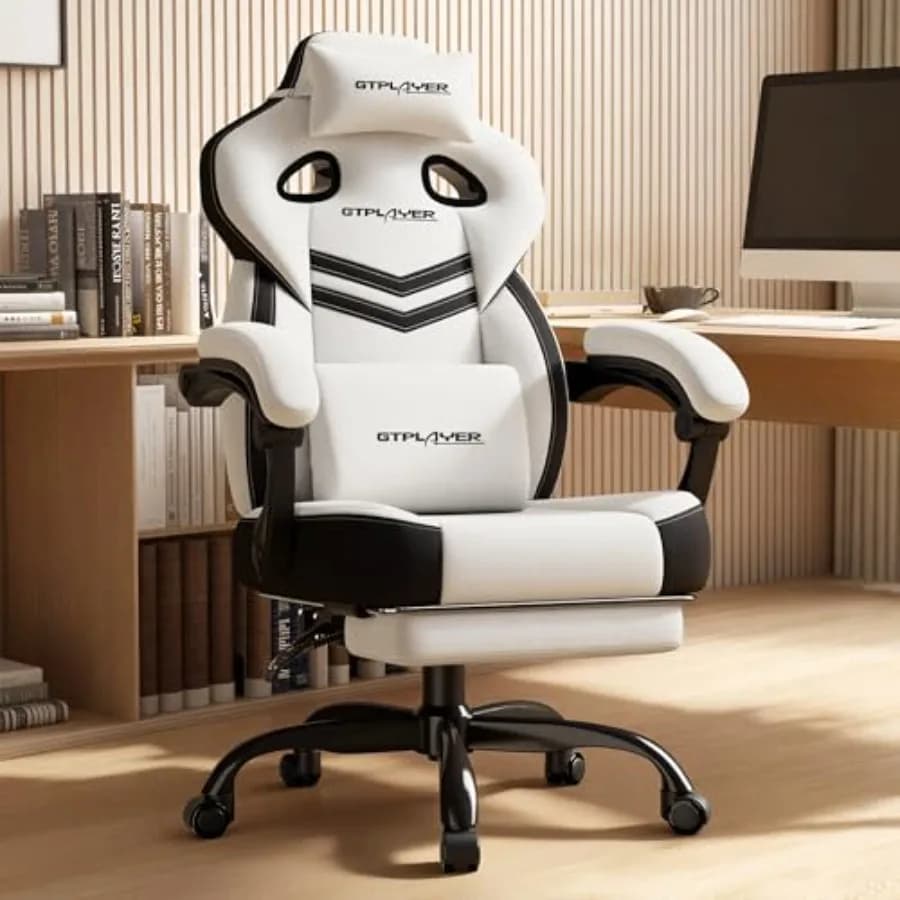 Gaming Chair for Adults, Ergonomic High Back Chair with Footrest, PU Leather, Black, Lumbar Support Reclining Function