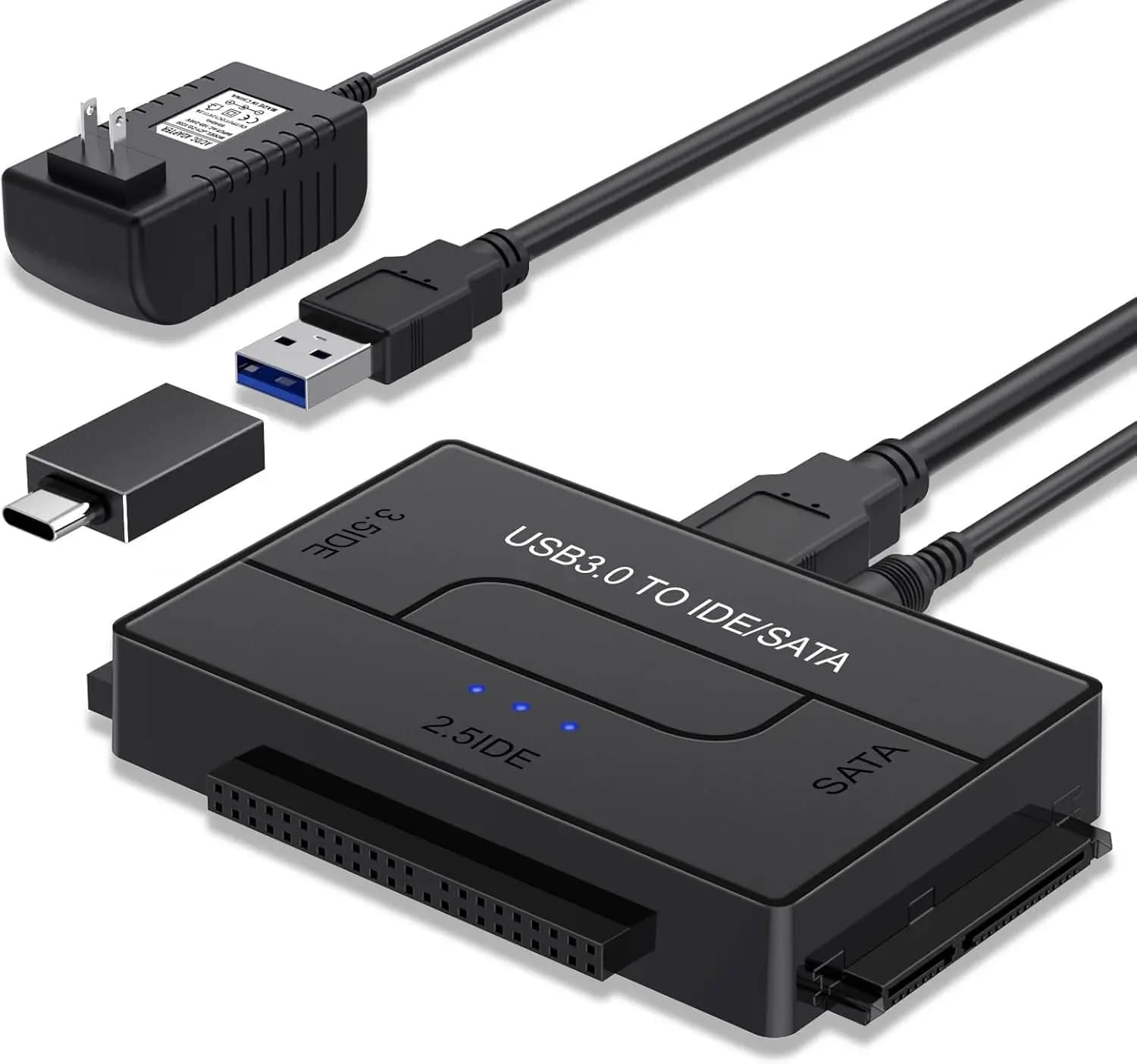 Adattatore USB 3.0 a SATA IDE per HDD/SSD da 2.5/3.5 pollici, Kit Convertitore Esterno con Alimentatore 12V
