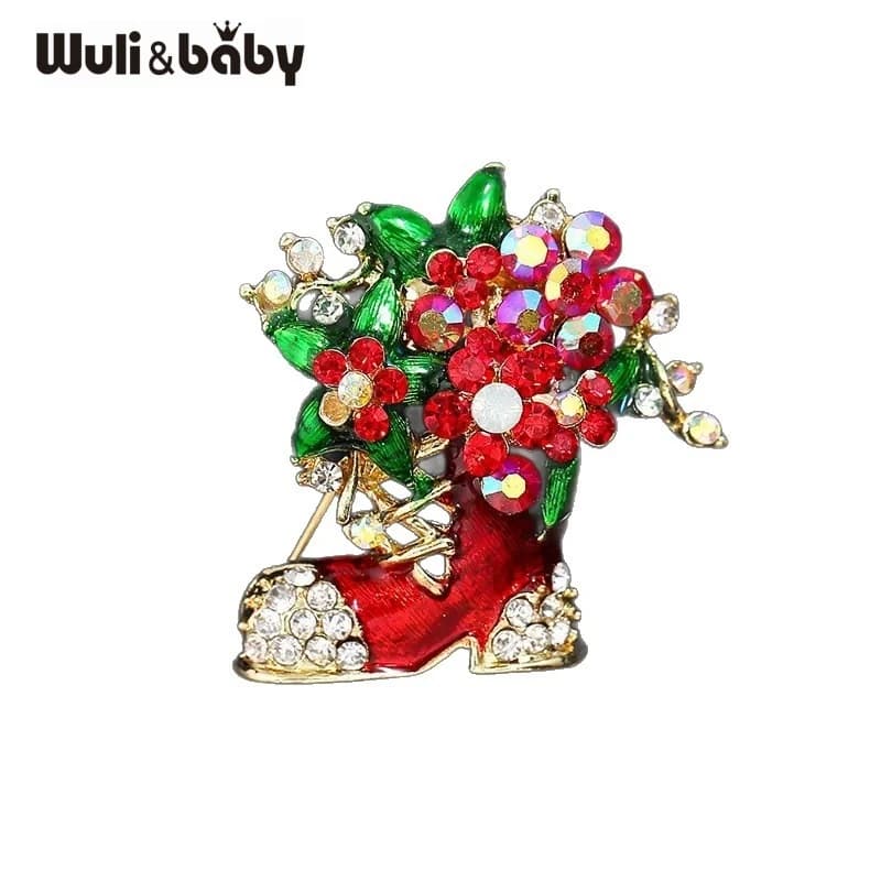 Wuli&baby Flower Christmas Boots Unisex Strass Women's Stripe New Year's Shoes Distinctive Gifts