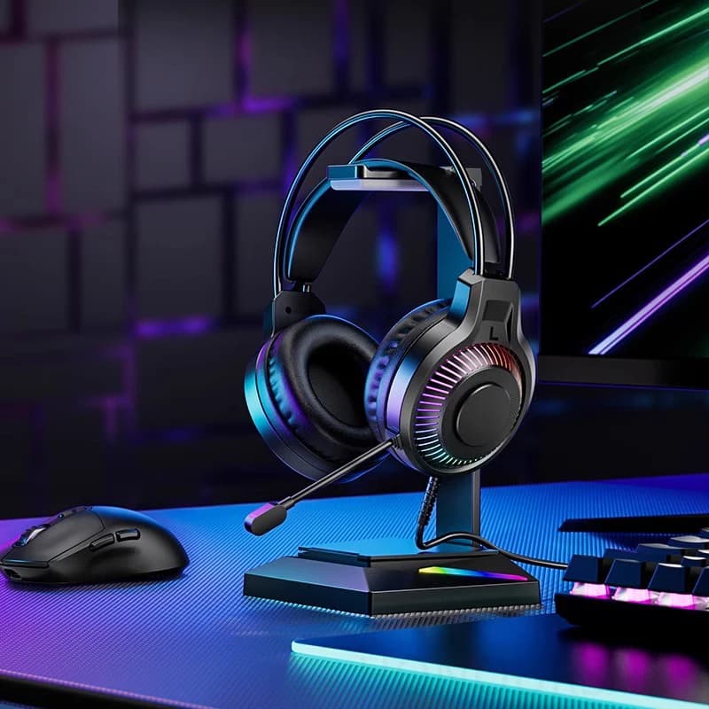G20 wired USB gaming headphones for PC/PS4/PS5, RGB gaming headphones with 7.1 surround sound and noise cancelling microphone