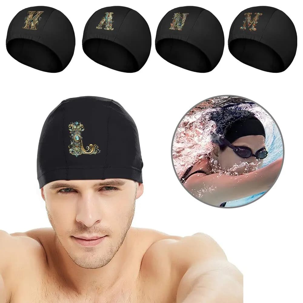 UNISEX Swimwear series Graphics with Letters, Woman's Bathing Heads with Eye Protection, Pool Elastic Headphones for Students and Diving