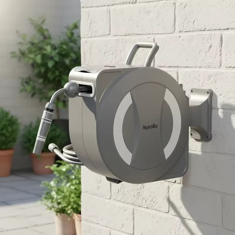 Tubo da Giardino Retrattile Portatile da Parete 30m in PVC con Batteria al Litio, Avvolgimento Automatico e Telecomando, Raccordo da 1'' per Esterni