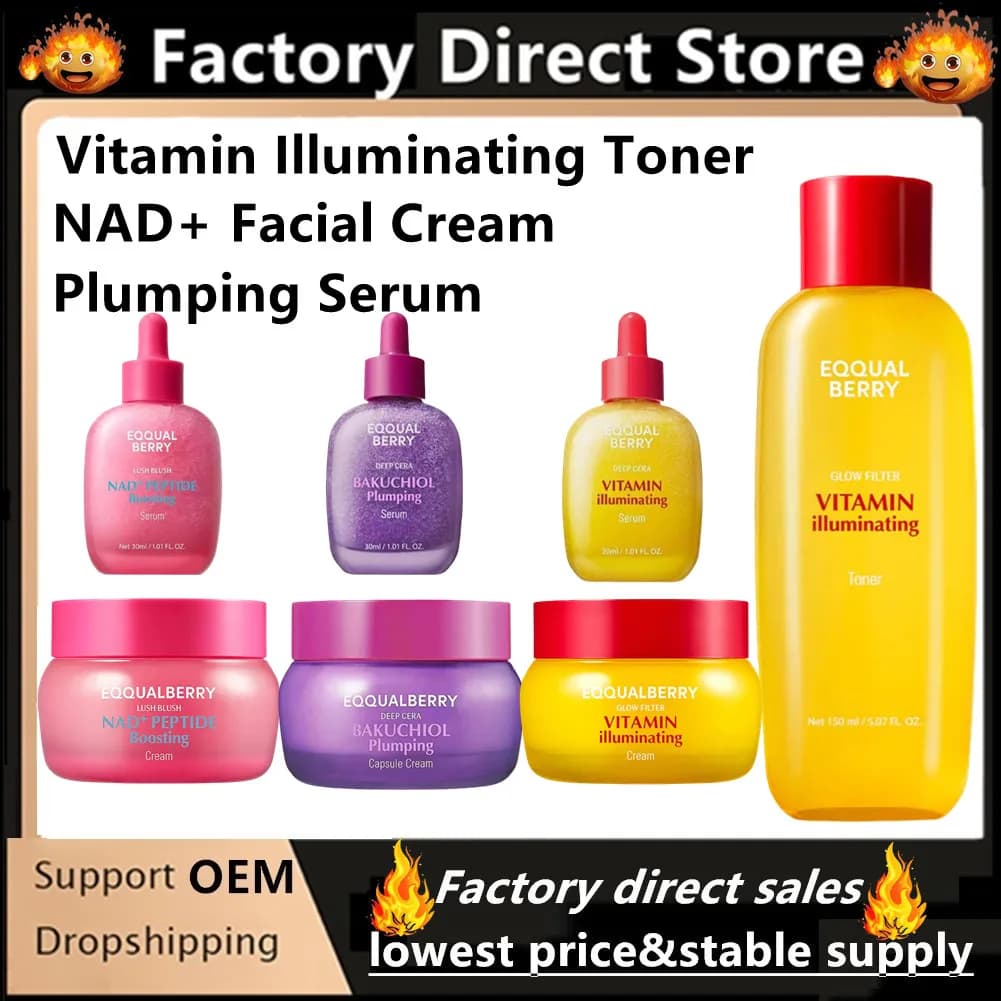 For EQQUALBERRY BAKUCHIOL Plumping Serum NAD+ Facial Cream Alternative Vitamin C Serum Whitening Smoothing Facial Skin Care