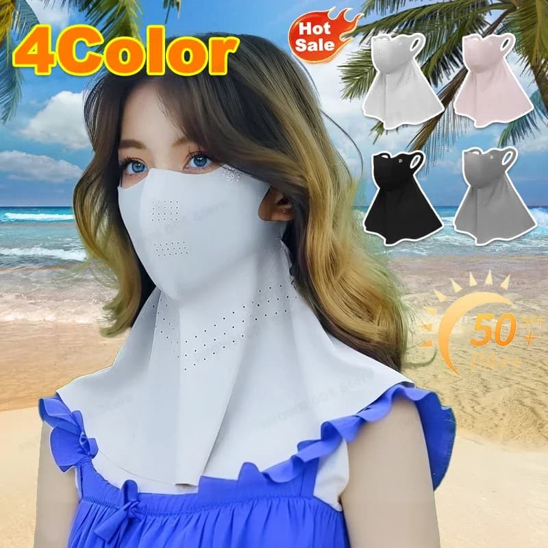 Protezione per il collo da equitazione estiva Maschera solare monopezzo Collo Maschera integrale in seta di ghiaccio UV Parasole per esterni Velo antigraffio traspirante