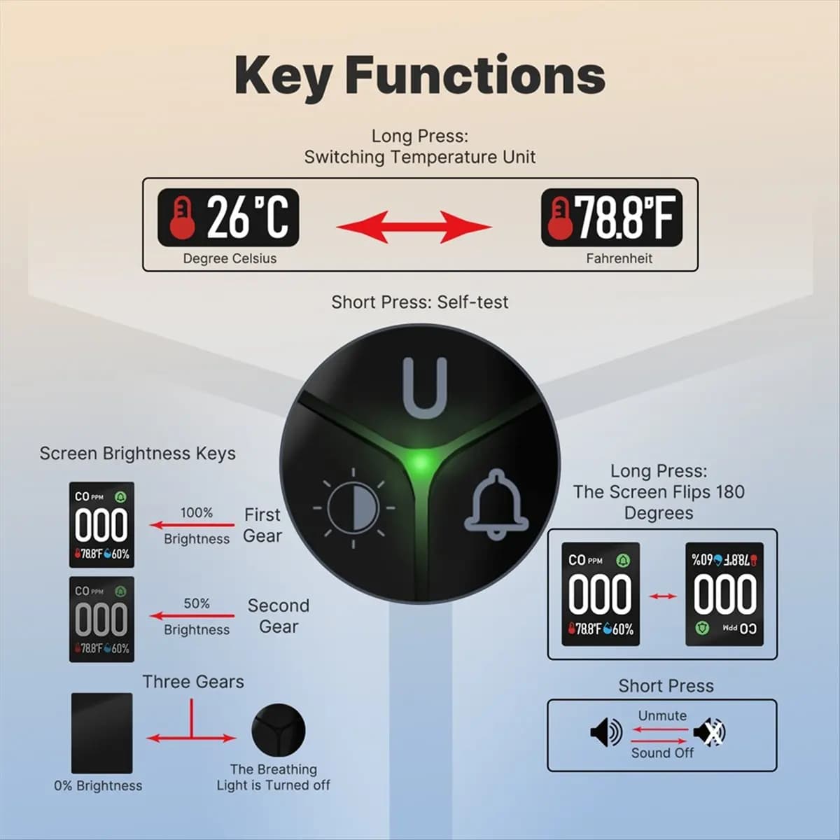 A48U 3in1 Carbon Monoxide Detector Plug-in Display with Temperature Humidity Sensor Built-in CO MonitorAlarm SoundWarning(US)