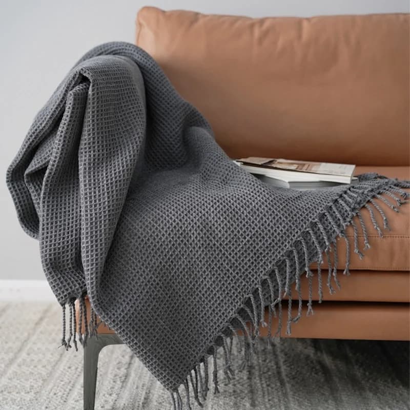 Coperta lavorata a maglia con motivo waffle, moderna, grigia, gialla, decorativa per divano, calda biancheria da letto per soggiorno, decorazioni per la casa