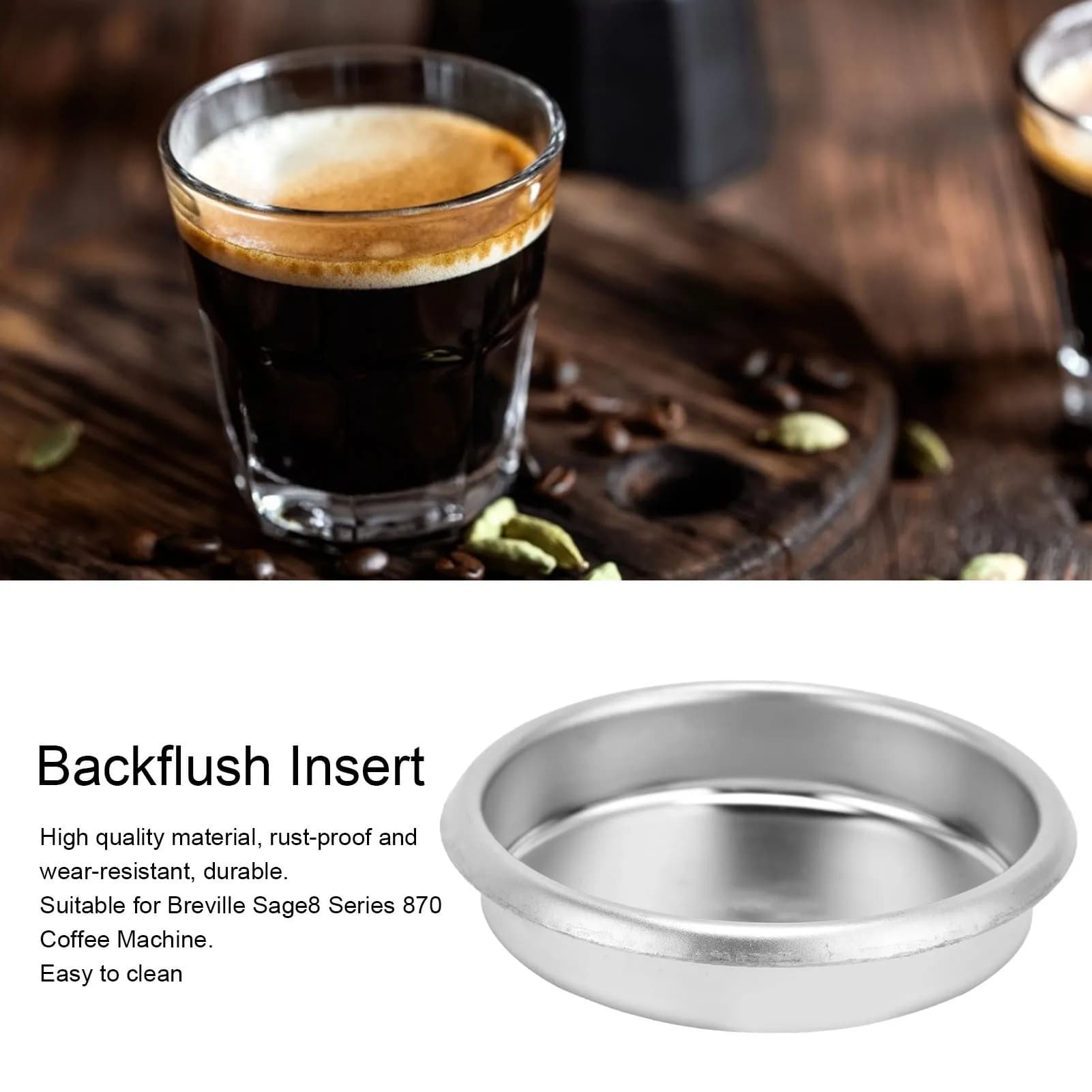 Filtro cieco in metallo con inserto Backflush in acciaio inossidabile per macchina da caffè da 54 mm per disco cieco Breville Sage8 serie 870
