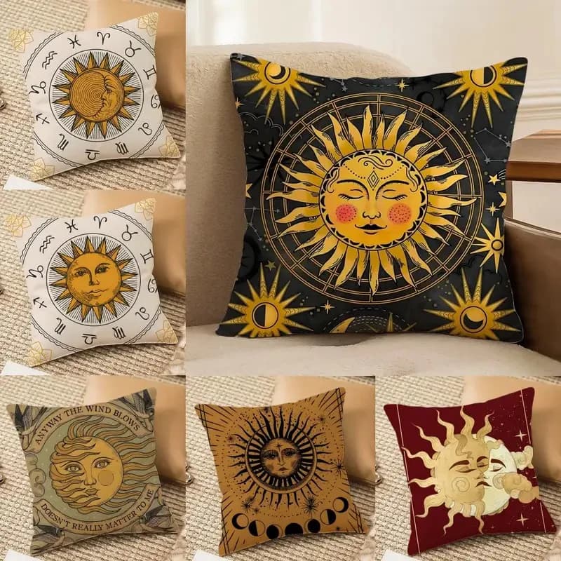 Tarot Sun and Moon Cushion Cover Soft Plush Double-Sided Printed Sofa Pillow Cushion Cover | Cozy All-Season Durable Decor Gift