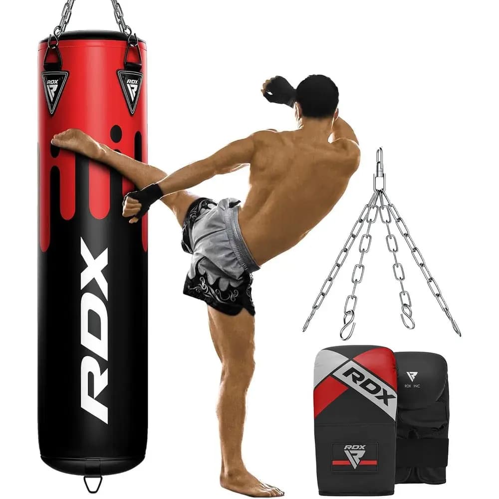 Muay Thai and MMA Punching Bag Set with Training Gloves and Hanging Chain for Boxing and Martial Arts, Sizes 4T and 5T