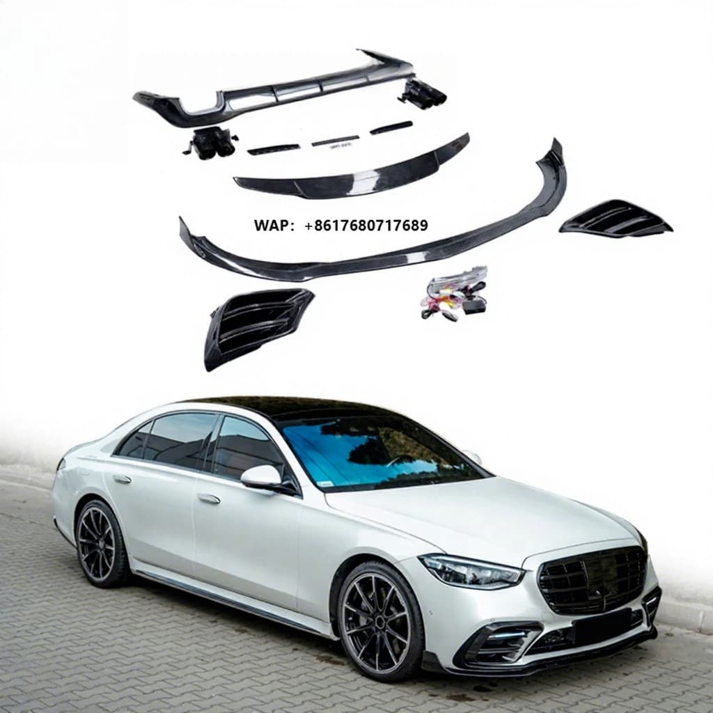 Kit Carrozzeria in Fibra di Carbonio Secca per Classe S S450 W223 Stile BB: Splitter Anteriore, Diffusore Posteriore, Alettone Scarico - Ricambi Auto