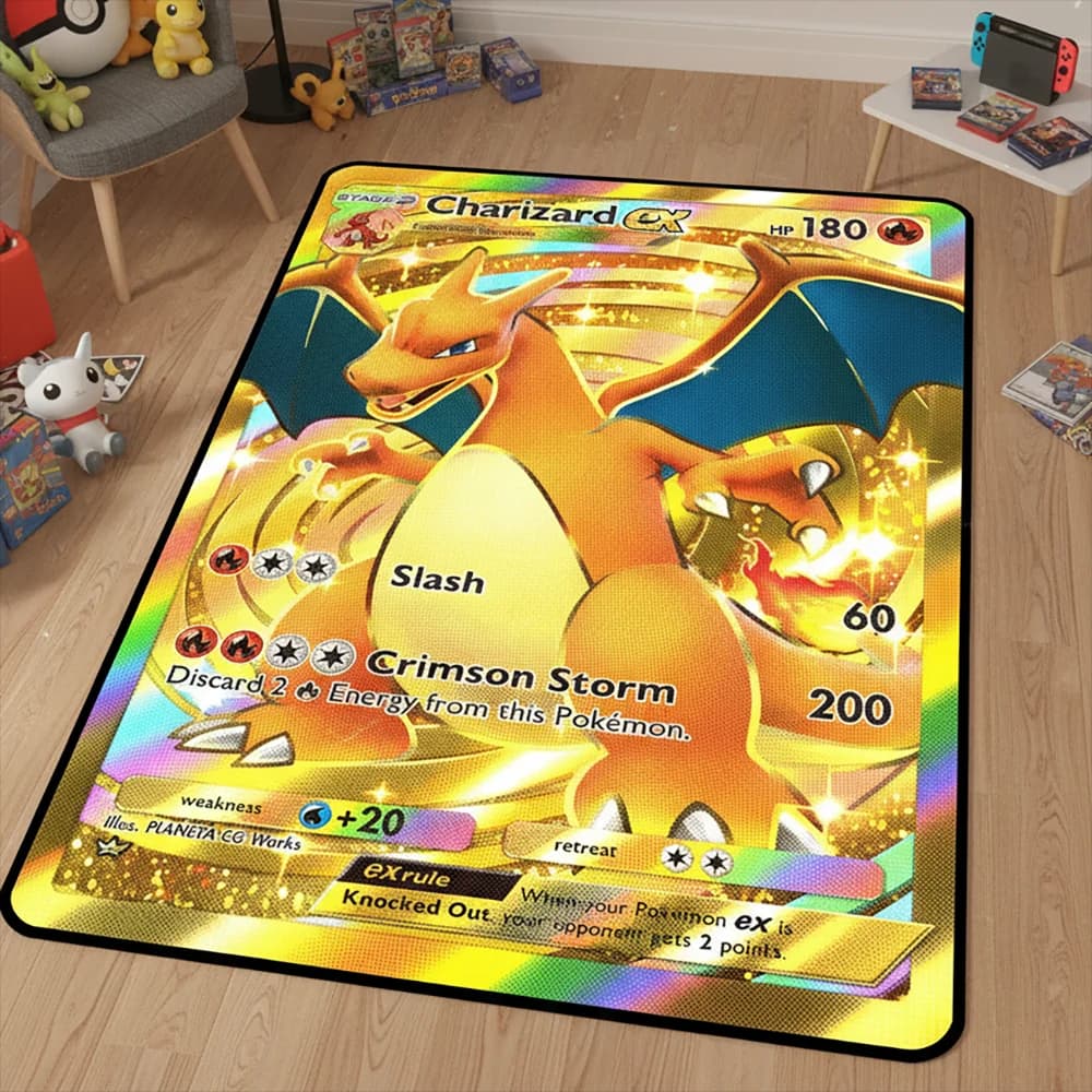 Anti-slip carpet for children's room, soft decorative mat, carpet for pets/games, with cartoon characters Pokemon Card Charizard EX