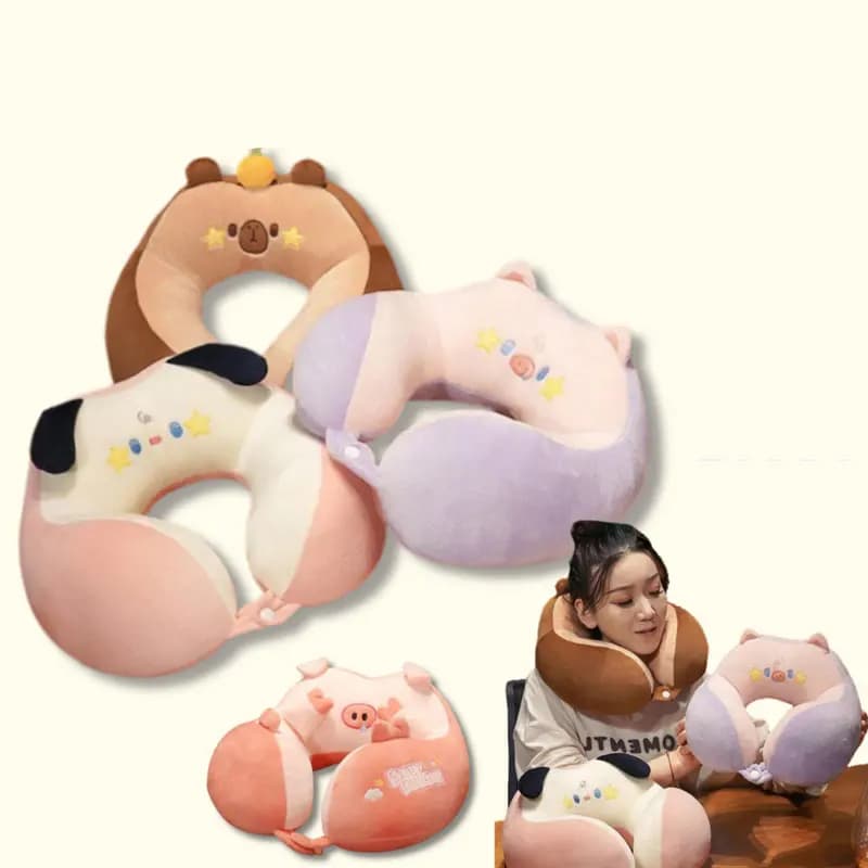 Cuscino da viaggio portatile carino per bambini cuscini morbidi per animali per cuscini per il collo a forma di U dell'aeroplano per cuscino poggiatesta per pisolino da ufficio