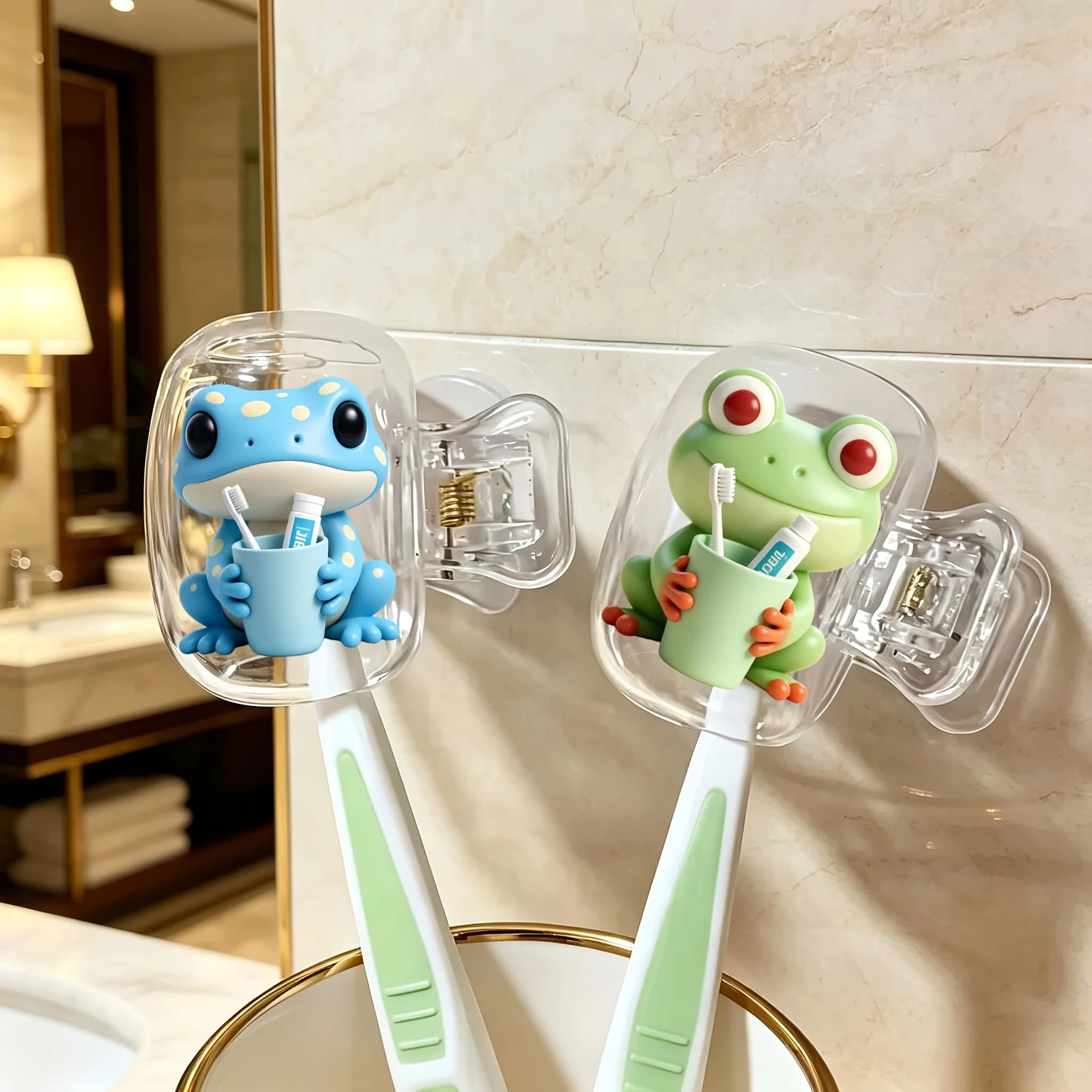 2pcs Tree Frog Portable Dustproof Odorless Toothbrush Holder Suitable for Various Sizes of Travel Kits Home and Daily Use