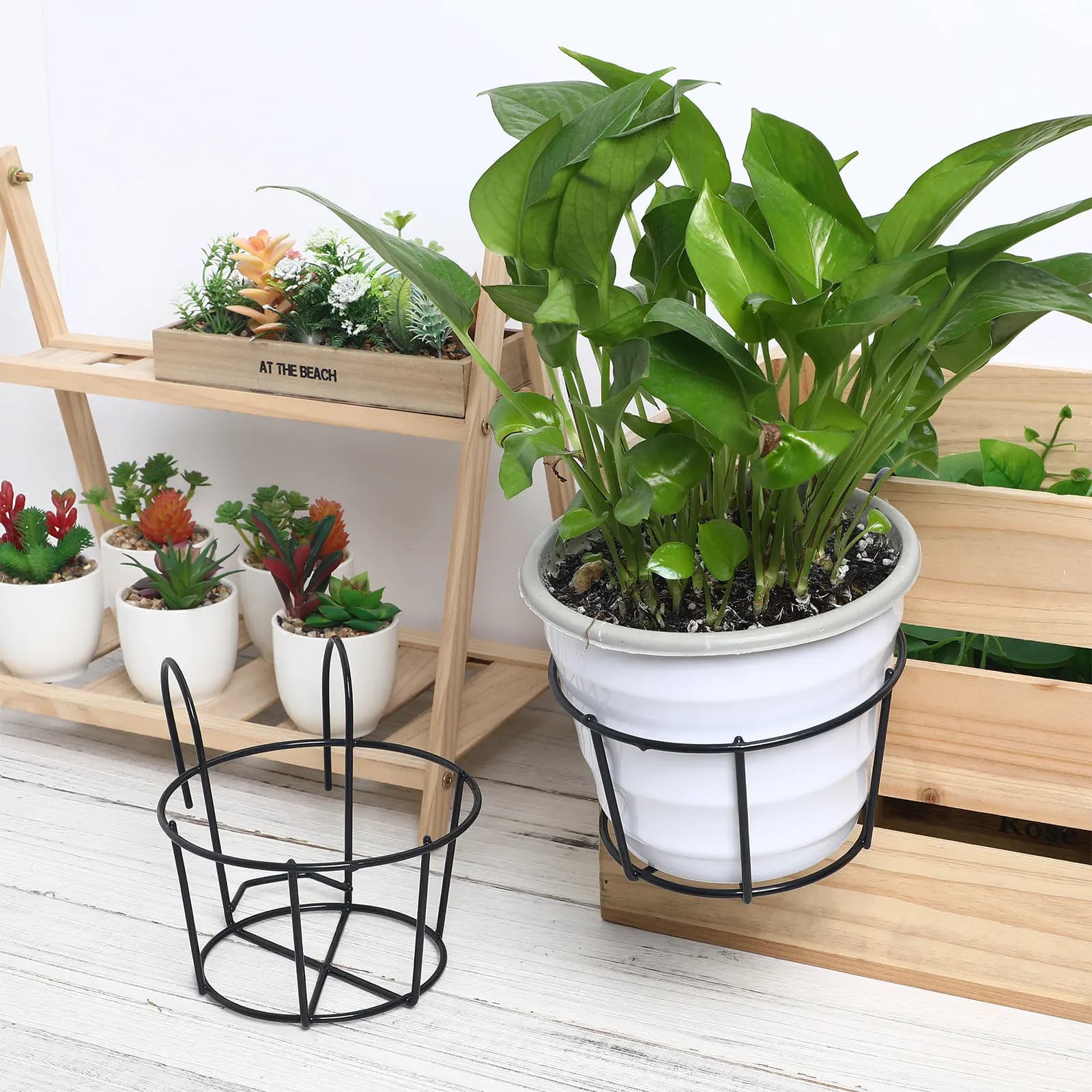 Portavasi circolare da appendere in ferro battuto, 5 pezzi, leggero e portatile, per balcone, giardino, decorazione, porta vasi