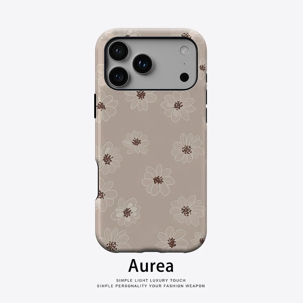 Aurea Case Matte Bumper For Magsafe Case For iPhone 18 17 16 15 14 Plus 13 Pro Max Shockproof Hard PC Beige Minimal Flower Cover