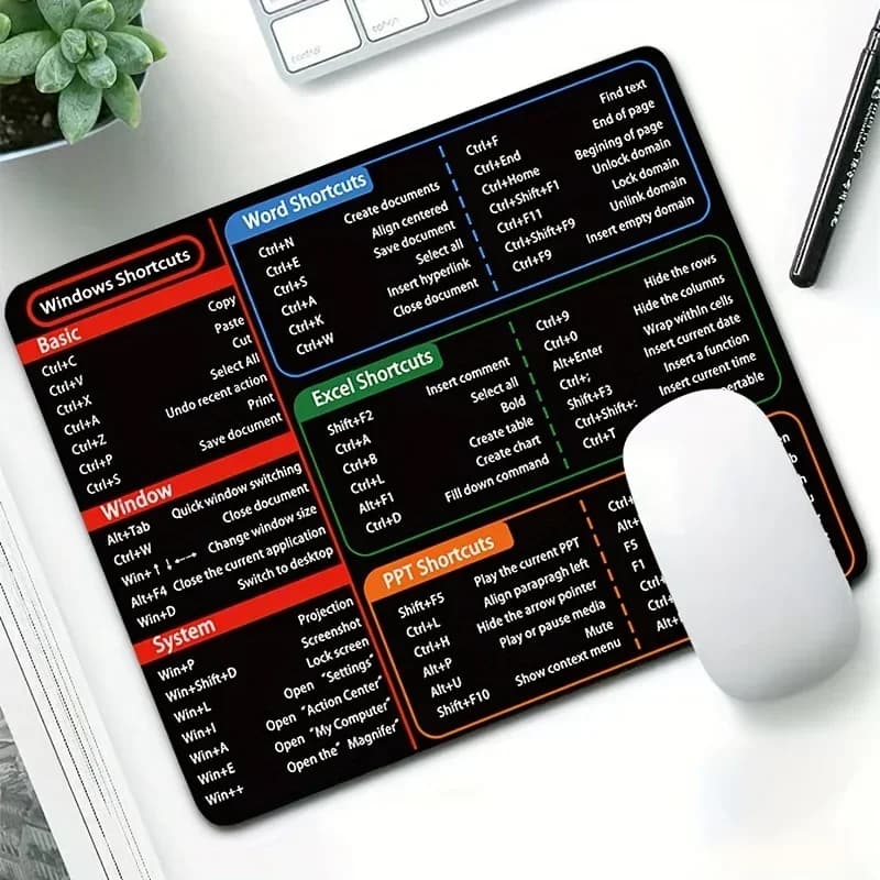 Tappetino per mouse Software per ufficio Chiave di scelta rapida Tappetino per mouse Piccolo 22x18 cm Chiodi Excel Word PPT - Facile accesso ai strumenti per ufficio Tappetino per mouse