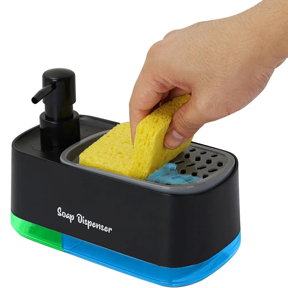 Acrilico Cucina Set dispenser di sapone per mani e piatti Dosatore detersivo Porta spugna Nero Liquido per lavaggio a mano Distributore