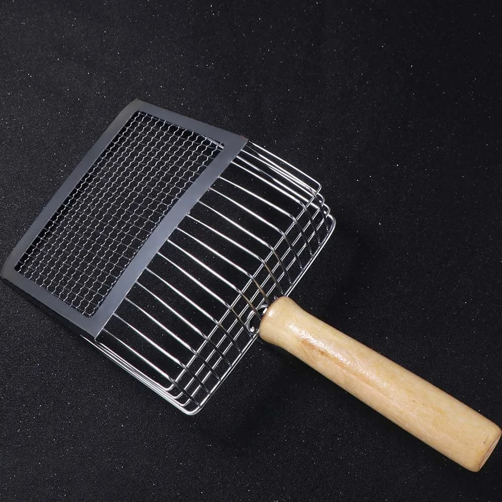 Paletta per lettiera per gatti con manico in legno 2 in 1, fori piccoli, antiruggine, per la pulizia della toilette dei gattini