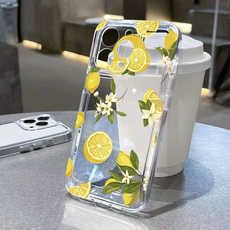 Transparent phone case with lemon flower summer fruit for Samsung Galaxy S25 S24 S23 S22 S21 FE Plus Ultra A56 A35 A16 A54 Cover
