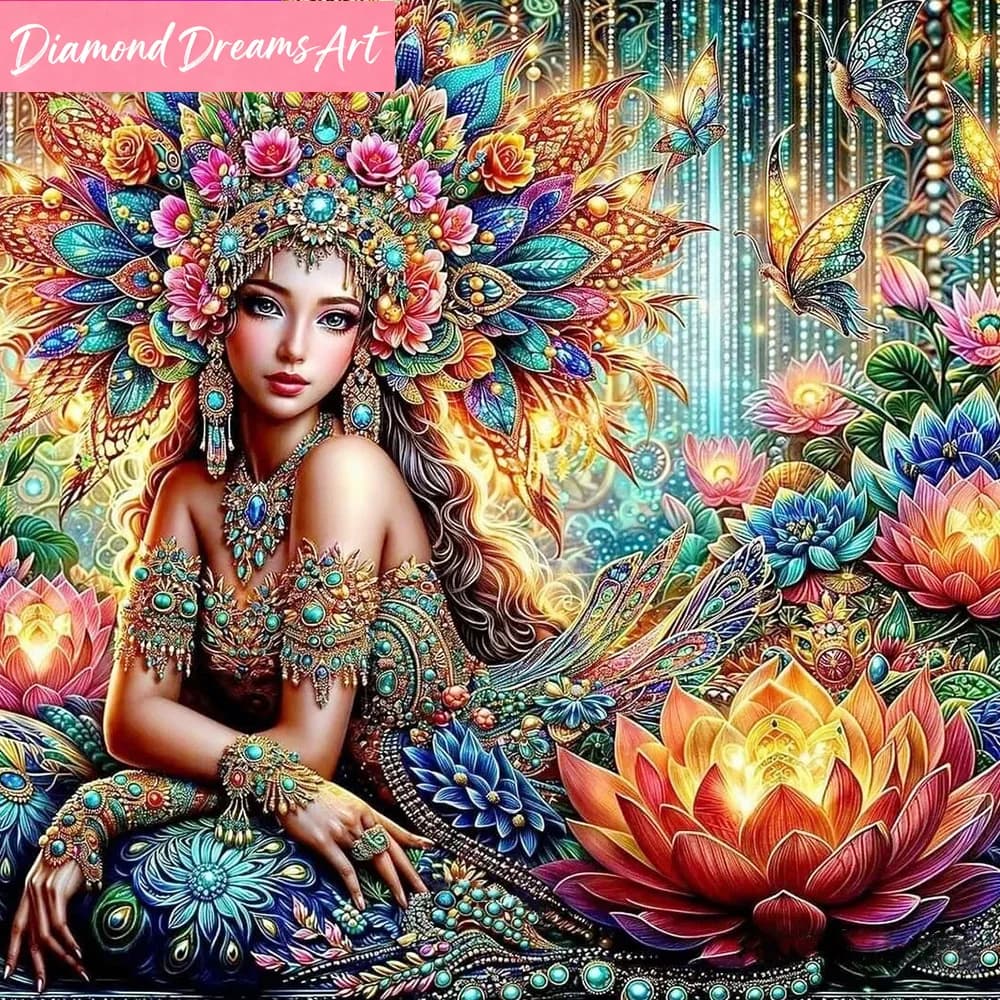 Mosaico di Diamanti Donna, Quadri con Strass, Ritratto Ragazza, Fiore Loto, Nuovi Arrivi, Fatto a Mano, Hobby, Senza Cornice