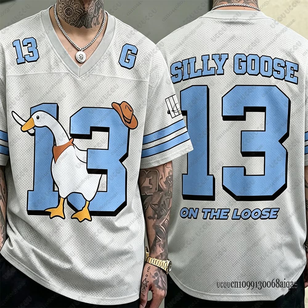 Maglietta divertente con stampa Funny Cowboy Silly Goose per uomo, magliette estive in rete da basket, maglie sportive da calcio con scollo a V oversize, maglie da uomo
