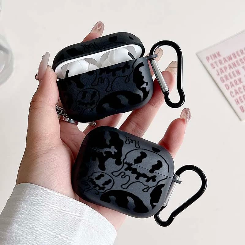 Custodia Bluetooth senza fili divertente con faccia fantasma per AirPods 1/2 3 4 Custodia AirPod Pro e Pro2 Custodia protettiva per auricolare in TPU con gancio
