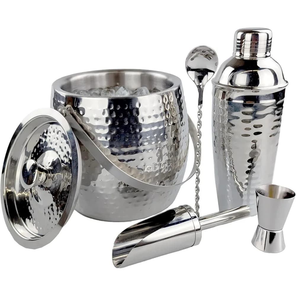Set da Bar 5 Pezzi con Secchiello per Ghiaccio Isolato, Shaker per Cocktail, Coperchio e Paletta per Feste in Casa, Kit da Barman